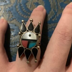 Vintage Native American Sterling Silver Multicolor Stone Ring